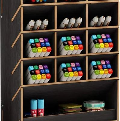 Produktbild von Welikera Regal-Schreibtisch, Stifthalter Aufbewahrungsbox aus Holz Multifunktional, Schreibtisch-Organizer für Zuhause, Büro und Schule, Schwarz
