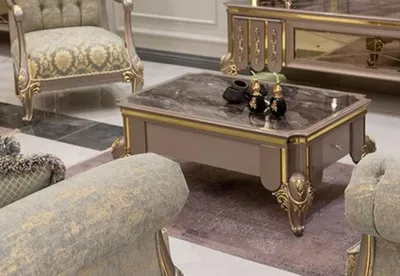 Produktbild von Casa Padrino Luxus Barock Couchtisch Schwarz / Grau / Gold 110 x 72 x H. 48 cm - Massivholz Wohnzimmertisch - Möbel im Barockstil