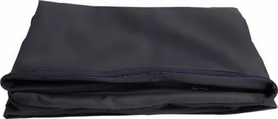 A folded dark blue cushion cover with a zipper is shown against a white background.