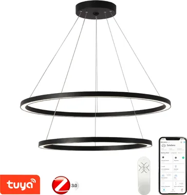 Obrázek produktu pro Immax NEO FINO Smart závěsné svítidlo 2 kruhy, 60+80cm, 93W, černé, Zigbee 3.0
