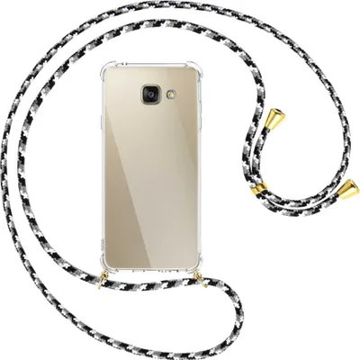 Produktbild von Handykette Backcover-Schutzhülle mit Band (Metall goldfarben) für Samsung Galaxy A5 2016 (SM-A510) - schwarz/grau/weiß