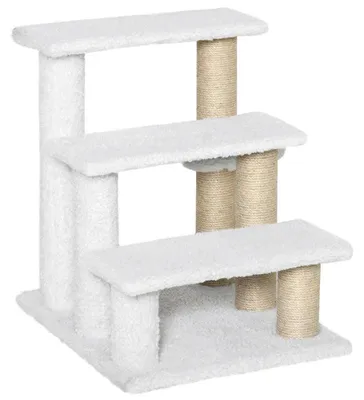 Immagine prodotto di Scala per gatti – Scala per animali domestici con tiragraffi e pallina giocattolo | Colore: Bianco | Dimensioni: 40x45x48 cm