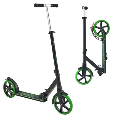 Immagine prodotto di Monopattino SucceBuy (2 ruote) per bambini dagli 8 anni in su, monopattino da città con manubrio regolabile e pedana antiscivolo, monopattino pieghevole fino a 100 kg, nero e verde