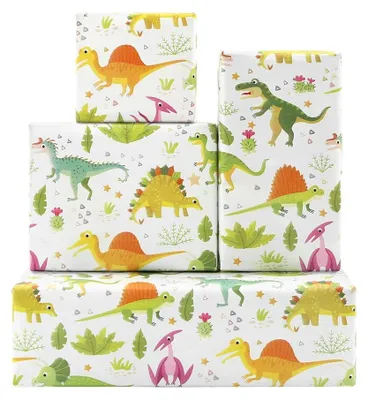 Produktbild von Inpackpapier Dinosaurier – 1 Rolle – 43 x 300 cm – Geburtstagsgeschenk – Geschenkpapier für Kinder – Dschungel-Design – Für Mädchen/Jungen