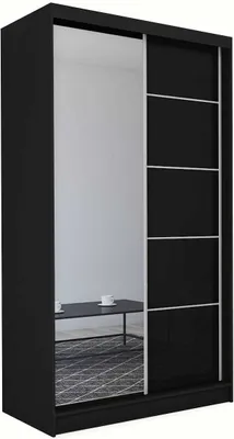 Produktbild von AGMAT Schwebetürenschrank Kira, Kleiderschrank mit 2 Türen und Spiegel, Moderne Garderobe in Farbe: Schwarz, Schrank in Größe: 150 x 216 x 61 cm