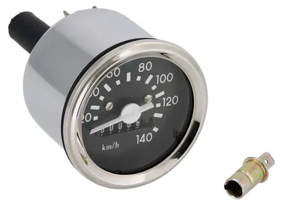 Immagine prodotto di Tachimetro da Ø60mm a 140km/h, anello contagiri cromato, con controllo lampeggiante, 12V - per Simson S50, S51, S70, S53, S83