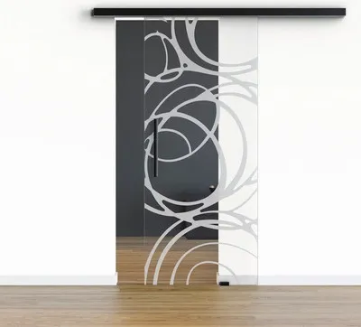Produktbild von Pertura Glasschiebetür Komplettset Glera Mystic 01 775x2175 mm Rechts inkl.Beschlag Selir Aluminium schwarz,Stangengriff
