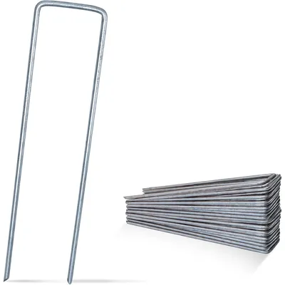 Produktbild von Set mit 25 Stück verzinkten Metall-U-Nägeln zur Befestigung von Unkrautfolie, 3x15 cm