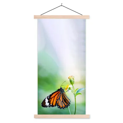 Produktbild von MuchoWow® Textilposter Schmetterling - Blumen - Insekten 40x80 cm mit holzfarbenen Rahmen - Wohnzimmer