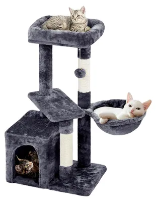 Produktbild von Katzenbaum 87 cm mit Aussichtsplattform, Liegemulde und Katzenhöhle, Dunkelgrau