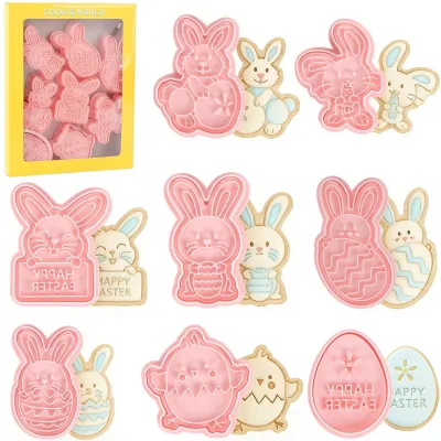 Produktbild von 8-teiliges Oster-Ausstechformen-Set, 3D-Ausstechformen, Hasen-Ausstechformen, Oster-Ausstechformen, Küken-Eier-Ausstechformen für Kinder, Fondant-Ausstechformen