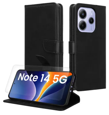 Produktbild von kwmobile Kunstleder Handyhülle kompatibel mit Xiaomi Redmi Note 14 5G (Nicht für 4G) Hülle - Brieftaschen Schutzhülle aus Kunstleder mit Displayschutz