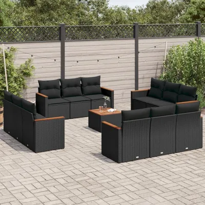 Produktbild von Möbel 13-tlg. Garten-Sofagarnitur mit Kissen Schwarz Poly Rattan 2024