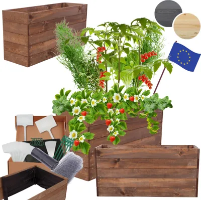 Produktbild von MODO24 Hochbeet Holz, Pflanzkasten, Massivholz, Kiefer, Kräuterbeet, Blumenkasten, Garten, Terrasse, 45x103x30 cm, Braun, ZP06