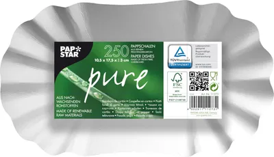 Obrázek produktu pro PAPSTAR 11273, 250 kusů, papírové misky, čisté, oválné, bílé, rozměry: 10,5 x 17,5 x 3 cm