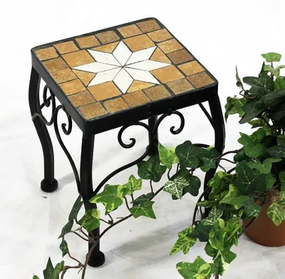 Produktbild von DanDiBo Blumenhocker Mosaik Eckig 21 cm Blumenständer 12015 Beistelltisch Pflanzenständer Mosaiktisch Klein