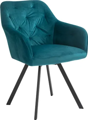 Produktbild von SalesFever Armlehnstuhl mit 360 Grad Drehfunktion | Stoffbezug in Samt-Optik | Gestell Metall schwarz | B 61 x T 62 x H 85 cm | türkis