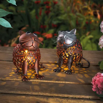 Produktbild von esotec Solarfiguren Katzenpaar Koko und Kiki 2er-Set wetterfest METALL 103104