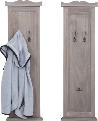 Zdjęcie produktu dla zestaw 2 wieszaków na płaszcze T33, wieszak ścienny, panel wieszakowy, haczyki ścienne drewno 109x28x4cm ~ szaro-brązowy shabby