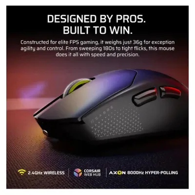 Zdjęcie produktu dla Corsair SABRE v2 PRO, Oburęczny, Optyczny, 33000 DPI, 1 ms, Czarny