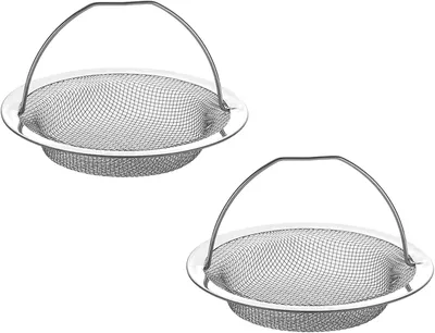 Immagine prodotto di Lavello da cucina - Set da 2 - Griglie per scarichi con maniglia - Filtri e setacci per scarichi in acciaio inossidabile