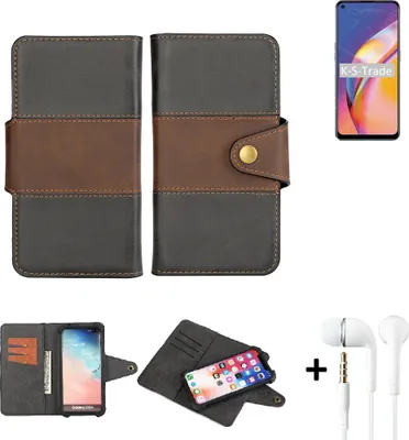 Produktbild von K-S-Trade Handyhülle Schutzhülle Bookstyle Wallet-Case kompatibel mit Oppo A94 + earphones Bumper rundumschutz schwarz-braun 1x