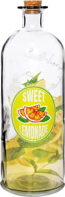 Produktbild von Glasflasche mit Korken für Limonade, Likör, Wein, Saft, Wasser 1L