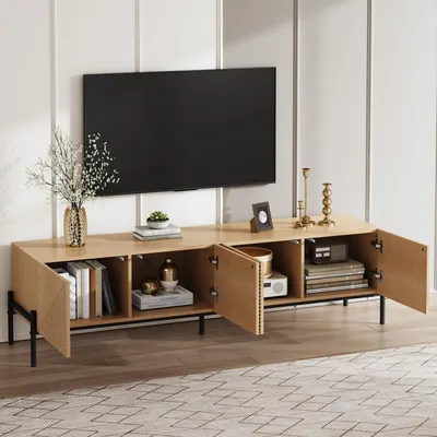 Produktbild von STILVORA TV-Schrank mit 4 Türen und Stauraum, TV-Lowboard im geometrischen Design mit 3D-Textur, Wohnzimmermöbel modern für TV-Aufbewahrung