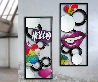 Produktbild von Gilde Wandrelief, rechteckig, "Street Art", Graffitimotiv, Metall, Spiegelglas, mehrfarbig, L. 2.5 cm, B. 40 cm, H. 90 cm 67641 4063387676417 2 Stück (2-fach sortiert)