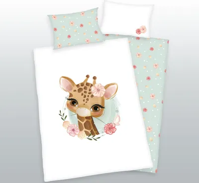 Produktbild von Giraffe Flanell-Bettwäsche " Green" / 40x60 cm + 100x135 cm