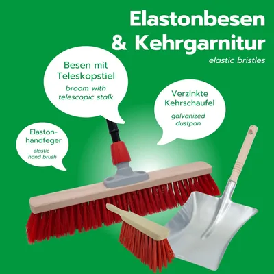 Produktbild von Novaliv Straßenbesen mit Stiel 60 cm Elaston Borsten inkl. Kehrgarnitur schwarz bestehend aus Kehrblech und Handfeger Ideal als Gartenbesen Terassenbesen Hofbesen Stallbesen Kehrbesen Outdoor broom