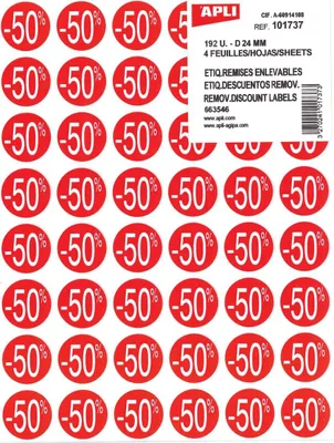 Produktbild von Apli - Agipa Rabattetikett -50 %, rot, Packung à 192 Stück, abnehmbar