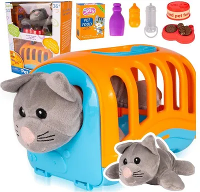 Produktbild von Malplay Tiertransporter mit Maskottchen Katze Pflege Zubehör Spielzeug Karma Kuscheltiere ab 3 Jahren Geschenk