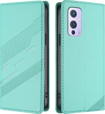 Image de Étui pour OnePlus 9, étui portefeuille en cuirPolyuréthaneavec fente pour cartes et fonction Türkis stand
