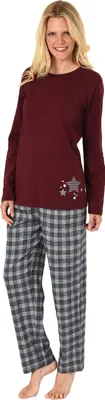 Produktbild von Damen Flanell Pyjama Mix & Match - Oberteil mit Sterne Motiv - auch in Übergrößen, 281 201 90 994 ; rot , 48