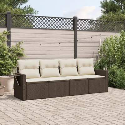 Produktbild von Design 4-tlg. Garten-Sofagarnitur mit Kissen Braun Poly Rattan, Gartenmöbel-Sets 2024 Neu