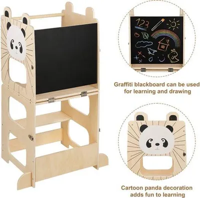 Produktbild von Kindertisch und -stuhl – Holz – Verstellbar – 3-in-1 Montessori-Tisch und -Stuhl – Sicherheitsgitter für Kinder