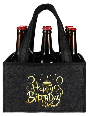 Image de Sac pour bouteilles, capacité pour 6 bouteilles, en feutre, design pour anniversaire, motif gâteau