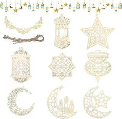 Image de Lot de 9 crochets muraux en bois - Décoration islamique