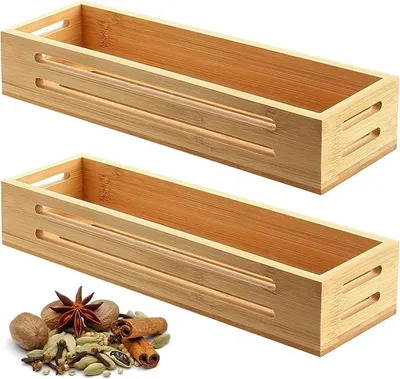 Produktbild von PolkaHome® 2er Set Bambus Gewürzregal Wandmontage Küchenregal Gewürzablage für Schrank Speisekammer, 31 x 8,4 cm