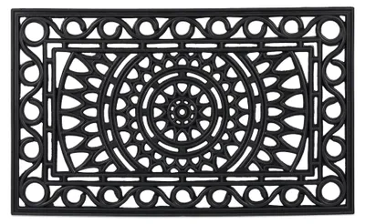 Imagen del producto de Alfombrilla de goma Relaxdays, 45 x 75 cm, antideslizante, resistente a la intemperie, con adornos decorativos, para interior y exterior, felpudo, color negro