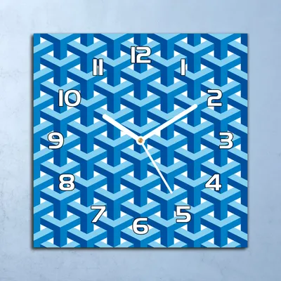 Produktbild von Deko Glasuhr Wanduhr 30x30 blau Linien und Weiß Quarz Küchenuhr Bürouhr
