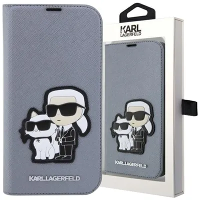 Produktbild von Karl Lagerfeld KLBKP14SSANKCPG iPhone 14 6.1  Bücherregal Silber/Silber Saffiano Karl & Choupette Handyhülle