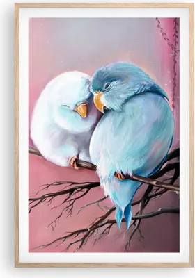 Produktbild von Gerahmtes Poster - Rahmen in heller Eiche - Vögel Blau Zweig - 61x91,5 cm - Wand Bild - Wanddeko - Wandbilder - Kunstposter - Wandposter - Bilderrahmen - Bilder - Kunstdruck - P2NPA61x91-5026