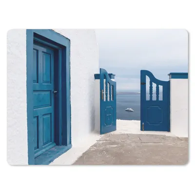 Produktbild von MuchoWow® Mauspad Mousepad Tür - Blau - Weiß - Architektur 23x19 cm - Mousepads - Maus Mat - Pad - Mausunterlage - Schreibtischunterlage - Mauspad