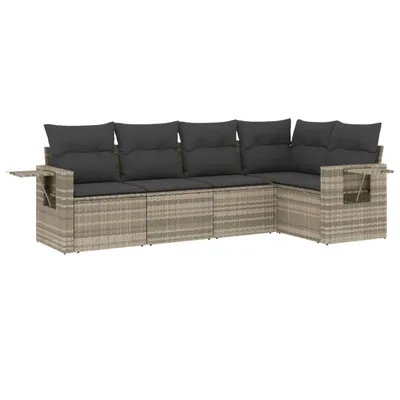 Produktbild von 5-tlg. Garten-Sofagarnitur mit Kissen Hellgrau Poly Rattan