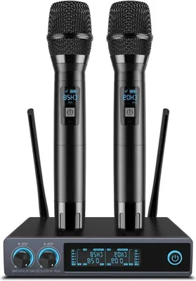 Obrázek produktu pro Sada ručních mikrofonů – kovové mikrofony – bezrušný provoz – dosah 300 metrů – ideální pro karaoke, večírky, DJ, kostel