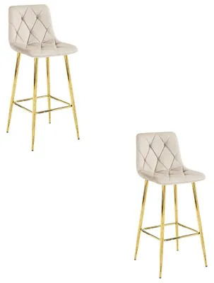 Image de Lot de 2 tabourets de bar NADO en velours beige et pieds or