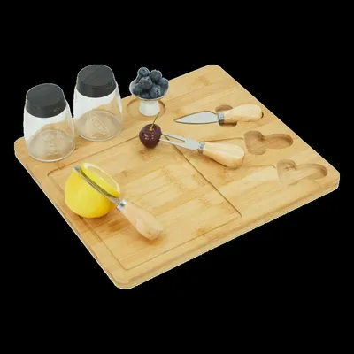 Produktbild von HOOZ Bambus Käsebrett mit Käsemesser Set, Servierplatte Holz für Käse