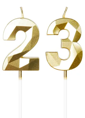 Zahlenkerzen 23. Geburtstag, 2 Stück, 11,5 cm, Gold